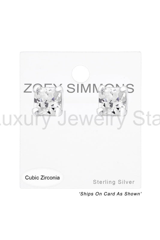 Sterling Silver Square 3mm Ear Studs With CZ - SS - image 2