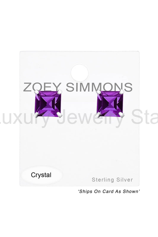 Sterling Silver Square 6mm Ear Studs With Crystals - SS - image 2
