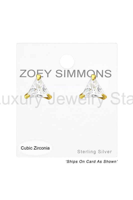 Sterling Silver Triangle 4mm Ear Studs With CZ - VM - image 2