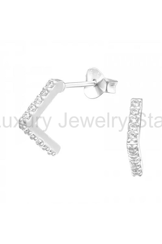 Sterling Silver Triangle Ear Studs With Cubic Zirconia - SS