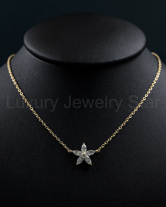 0.50 CTW Floral Marquise Lab-Grown Diamond Pendant Necklace