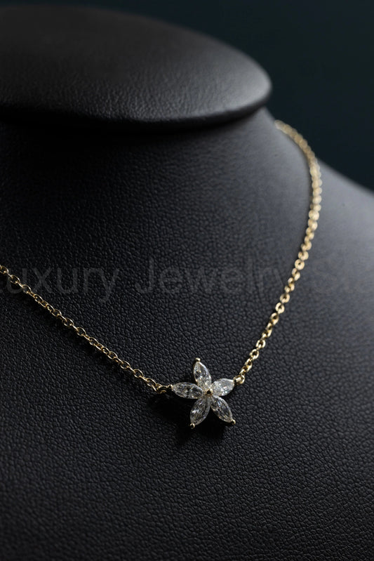 0.50 CTW Floral Marquise Lab-Grown Diamond Pendant Necklace - image 2