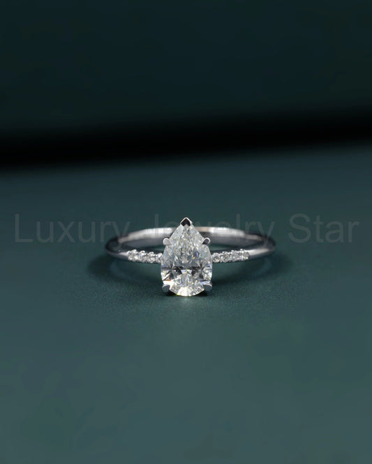 1.09 CTW Pear Cut CVD Lab-Grown Diamond Pavé Solitaire Ring