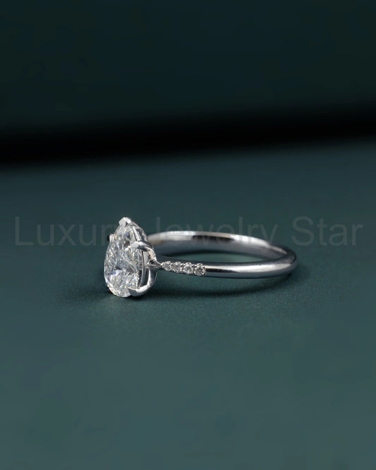 1.09 CTW Pear Cut CVD Lab-Grown Diamond Pavé Solitaire Ring - image 2