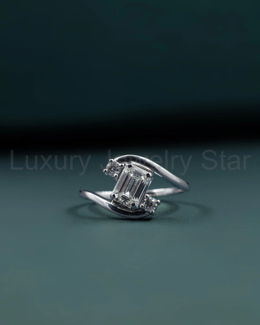 1.12 CTW Emerald Cut Lab-Grown Diamond Curved Bypass Ring