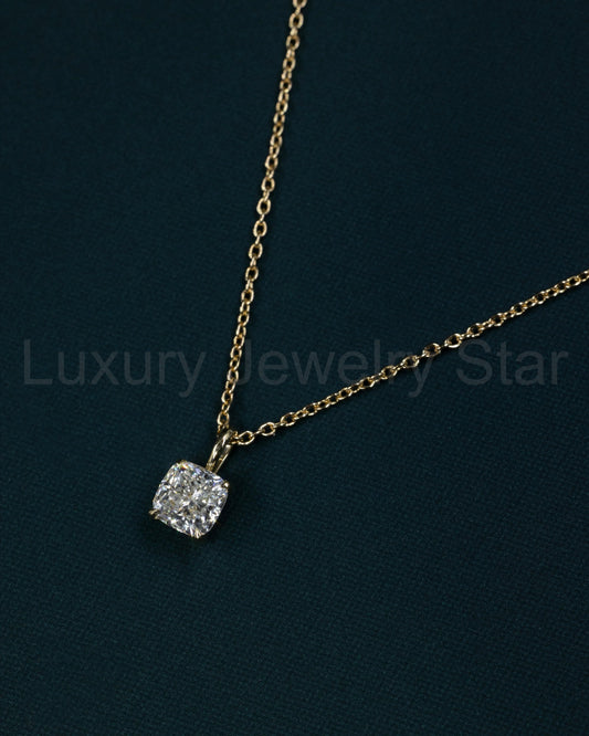 1.24 CTW Cushion Cut Lab-Grown Diamond Solitaire Pendant Necklace - image 2