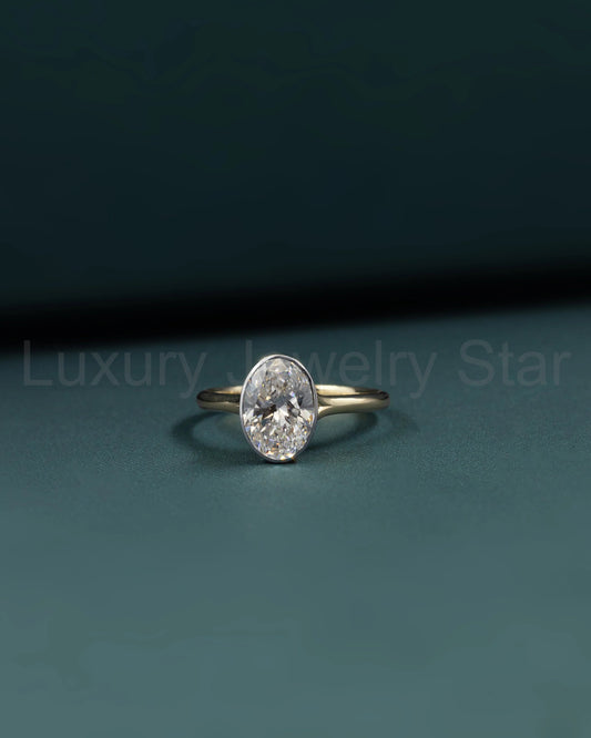 2.11 CT Oval Bezel-Set Lab-Grown Diamond Solitaire Ring