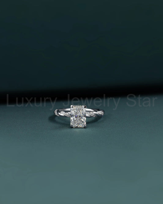 2.16 CTW Emerald Cut Lab-Grown Diamond Twisted Pave Solitaire Ring