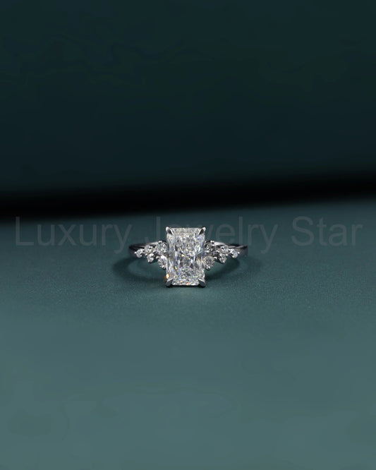 2.23 CTW Radiant Cut Floral Accent CVD Lab-Grown Diamond Engagement Ring