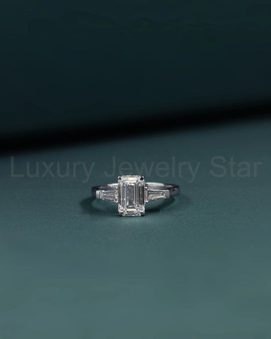 2.35 CTW Emerald Cut CVD Lab-Grown Diamond Three Stone Engagement Ring