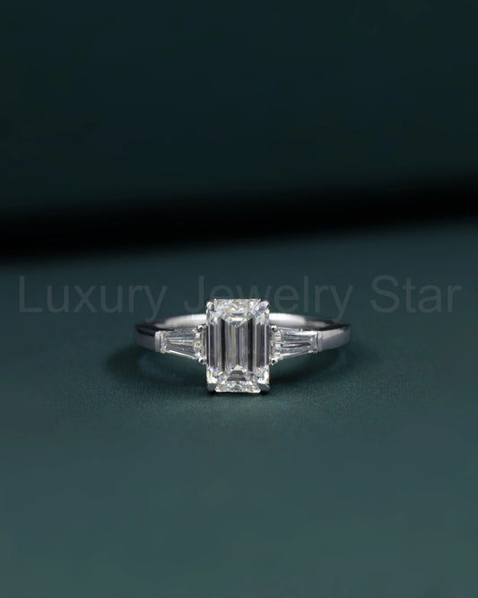 2.36 CTW Emerald Cut Three Stone Lab-Grown Diamond Engagement Ring