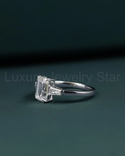2.36 CTW Emerald Cut Three Stone Lab-Grown Diamond Engagement Ring - image 2