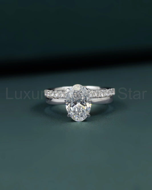 2.37 CTW Pear & Emerald Cut Lab-Grown Diamond Pave Engagement Ring