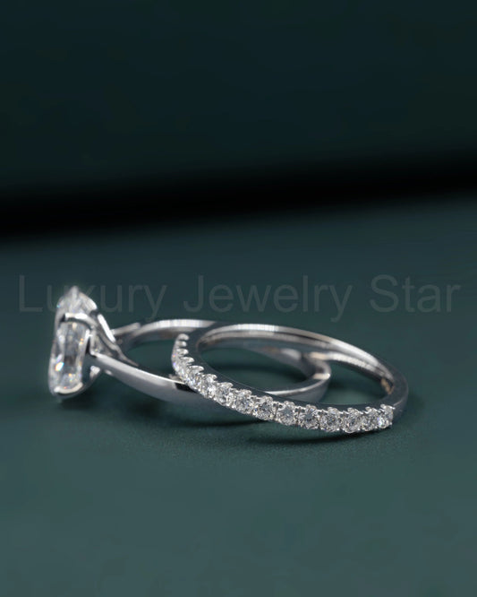 2.37 CTW Pear & Emerald Cut Lab-Grown Diamond Pave Engagement Ring - image 2