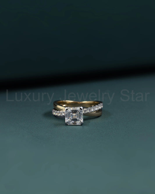 2.42 CTW Asscher Cut CVD Lab-Grown Diamond Twisted Pave Engagement Ring