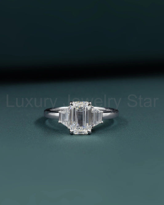 2.46 CTW Emerald & Pear Cut Three-Stone Lab-Grown Diamond Engagement Ring