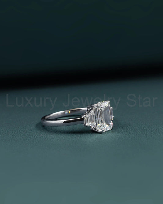 2.46 CTW Emerald & Pear Cut Three-Stone Lab-Grown Diamond Engagement Ring - image 2