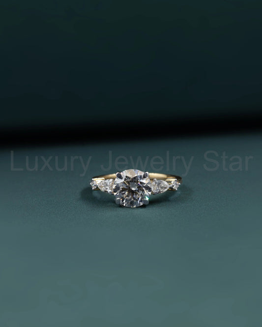 2.54 CTW Pear & Emerald Cut CVD Lab-Grown Diamond Three Stone Engagement Ring
