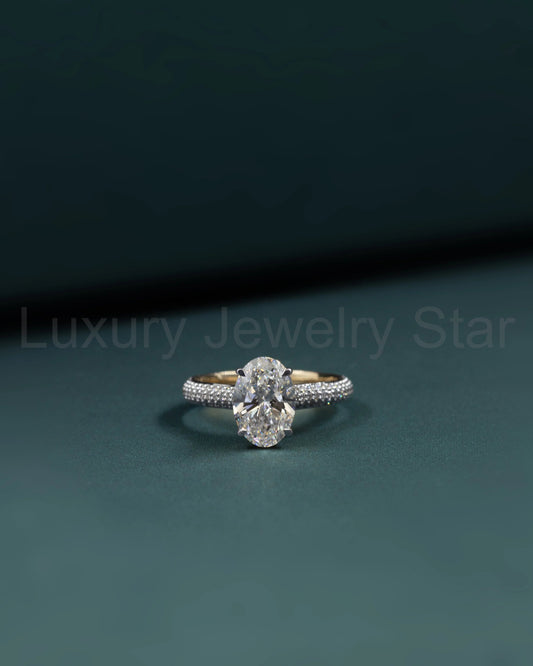 2.62 CTW Oval CVD Lab-Grown Diamond Pavé Solitaire Engagement Ring