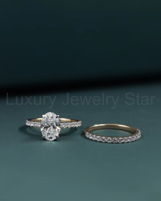 2.79 CTW Oval CVD Lab-Grown Diamond Pavé Engagement Ring with Matching Band