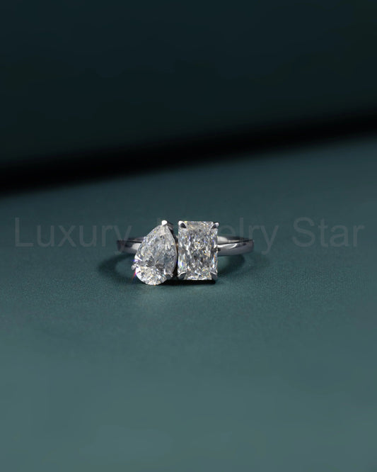 2.80 CTW Pear & Emerald Cut CVD Lab-Grown Diamond Open Duo Ring
