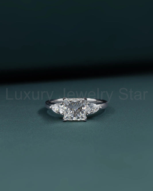 2.81 CTW Three Stone Princess & Pear Cut Lab-Grown Diamond Engagement Ring