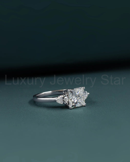 2.81 CTW Three Stone Princess & Pear Cut Lab-Grown Diamond Engagement Ring - image 2