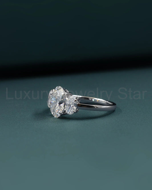 2.90 CT Oval Three-Stone Lab-Grown Diamond Engagement Ring - image 2