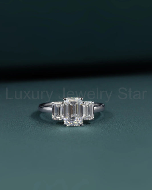2.90 CTW Emerald Cut Three-Stone CVD Lab-Grown Diamond Engagement Ring