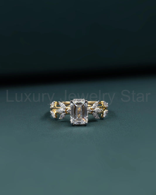 4.92 CTW Emerald & Pear Cut Lab-Grown Diamond Nature-Inspired Engagement Ring