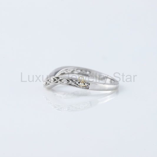 Round Cut Moissanite Diamond Art Deco Curve Wedding Band - image 2