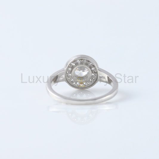 Round Cut Lab Grown Art Deco Split Shank Halo Engagement Ring
