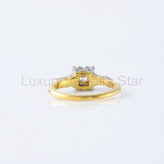 Round Cut Lab Grown Diamond Art Deco Two Tone Engagement Ring