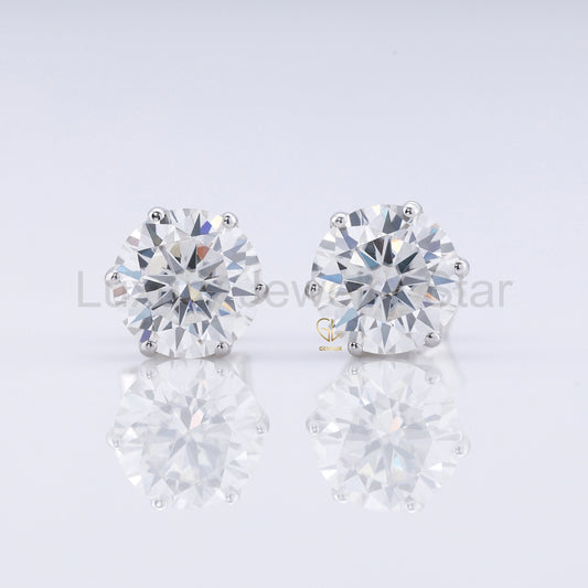 Round Cut Lab Grown Stud Earrings - Six Prong Set - image 2