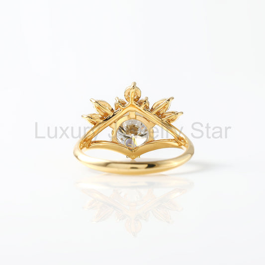 Round Cut Lab Grown Split Shank Queen Crown Ring