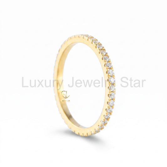 Round Cut Moissanite Yellow Gold Minimalist Wedding Band