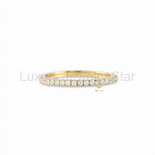 Round Cut Moissanite Yellow Gold Minimalist Wedding Band - image 2