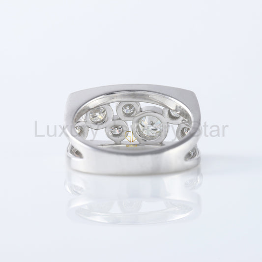 Round Cut Lab Grown Bezel Set Scattered Diamond Wedding Ring