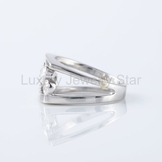 Round Cut Lab Grown Bezel Set Scattered Diamond Wedding Ring - image 2