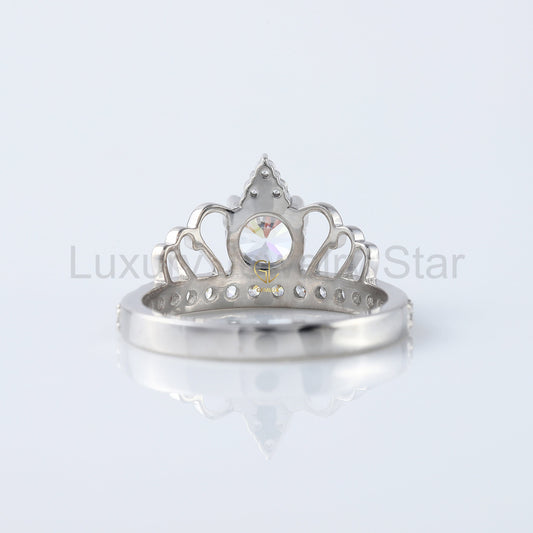 Round Cut Lab Grown Queen Crown Love Ring For Her