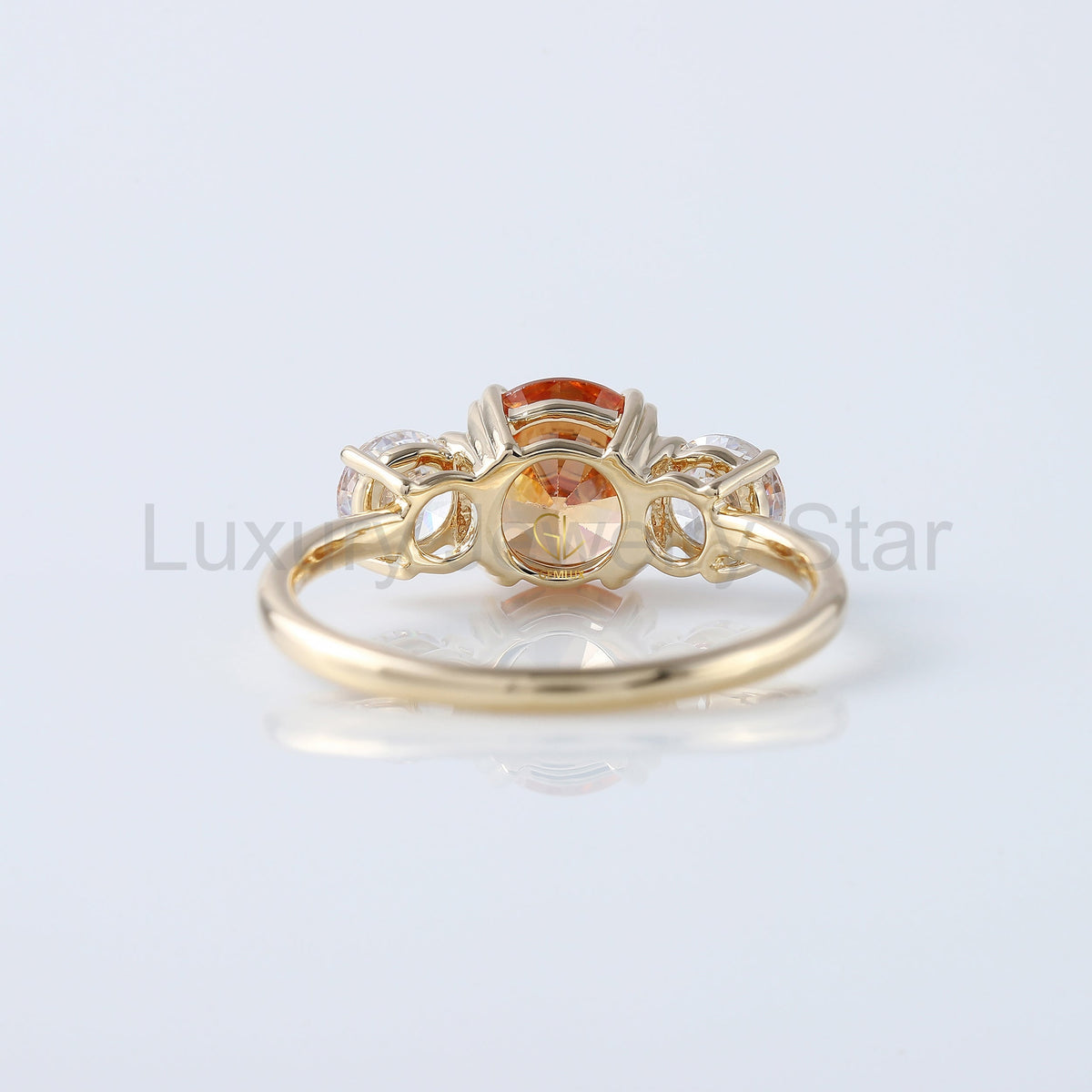 Round Cut Champagne Moissanite Three Stone Ring