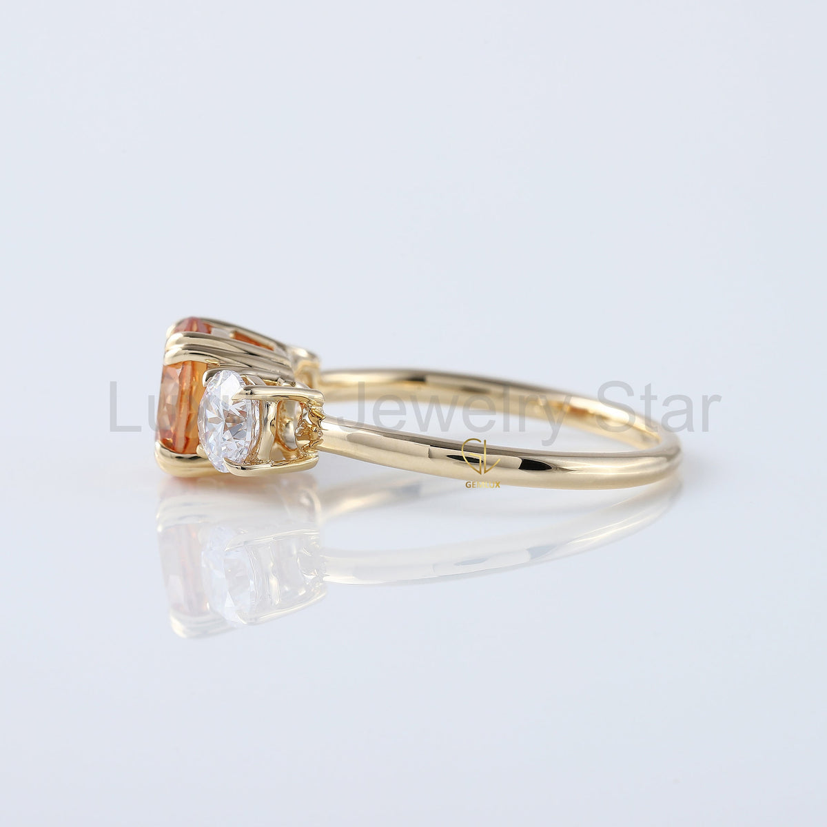 Round Cut Champagne Moissanite Three Stone Ring - image 2