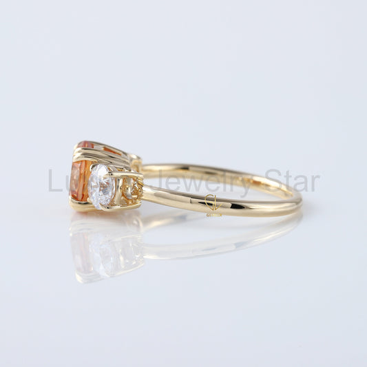 Round Cut Champagne Moissanite Three Stone Ring - image 2
