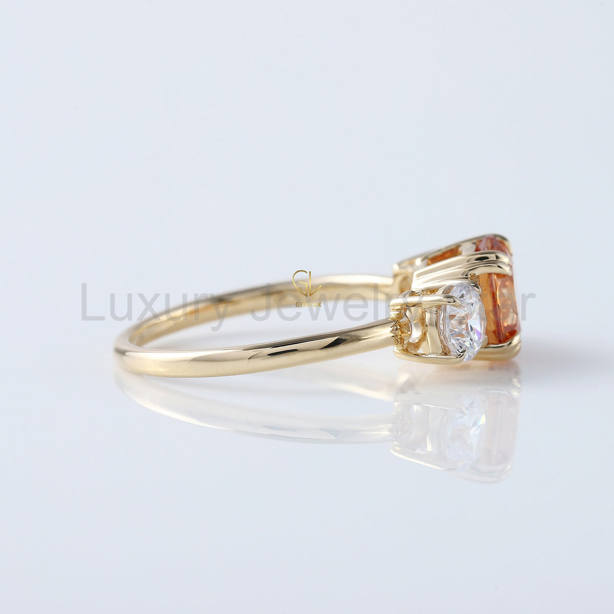 Round Cut Champagne Moissanite Three Stone Ring - image 6