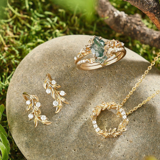Olive Leaf Inspired Round Cut Moissanite Wreath Pendant Necklace - image 2