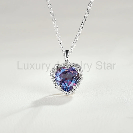 Nature Inspired Vine Heart Cut Alexandrite Pendant Necklace