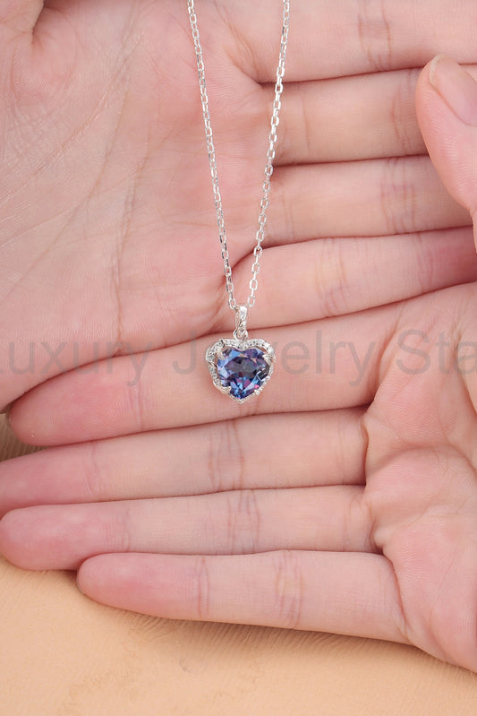 Nature Inspired Vine Heart Cut Alexandrite Pendant Necklace - image 2