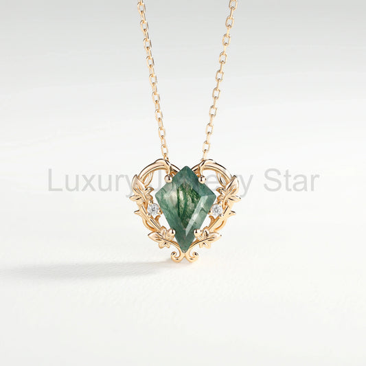Nature Inspired Ivy Vine Moss Agate Heart Pendant Necklace - image 2