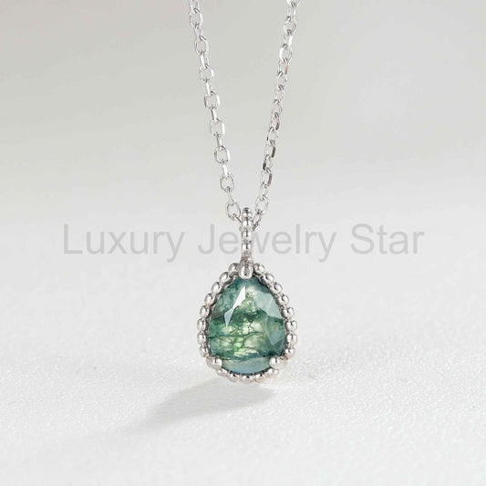 Timeless Pear Cut Moss Agate Pendant - Ready to Ship