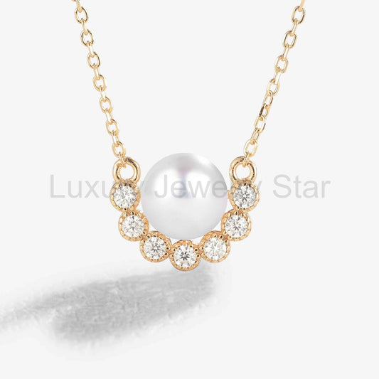 Crown 7.0-8.0 mm 16 inch Akoya Pearl Gold Necklace - Ready to Ship